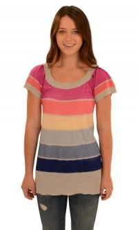 Free People Women's Happy Rainbow Sweater Top Blueberry LG Free People Women's Happy Rainbow Sweater Top Blueberry LG