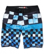Make a summer splash with these retro-inspired graphic boardshorts from Quiksilver.