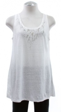 Eileen Fisher White Embellished Scoop Neck Tank Shirt Top Small Eileen Fisher White Embellished Scoop Neck Tank Shirt Top Small