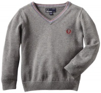 Fred Perry Boys 2-7 Kids Fine Tipped V-Neck Sweater, Grey Marl/Deep Red/Porcelain/Olympian, 3/4 Fred Perry Boys 2-7 Kids Fine Tipped V-Neck Sweater, Grey Marl/Deep Red/Porcelain/Olympian, 3/4
