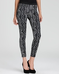 A mesmerizing snakeskin print slithers onto to these skinny French Connection pants for one of the most coveted and trendsetting looks of the season. A mesmerizing snakeskin print slithers onto to these skinny French Connection pants for one of the most coveted and trendsetting looks of the season.