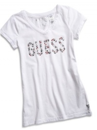 GUESS Kids Girls Big Girl Logo V-Neck Tee, WHITE (14) GUESS Kids Girls Big Girl Logo V-Neck Tee, WHITE (14)