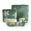 Gibson Spring Grove 16-Piece Square Reactive Glaze Stoneware Dinnerware Set, Teal Green