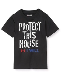 With a determined message, Under Armor's printed tee lets small guardians play man of the house. With a determined message, Under Armor's printed tee lets small guardians play man of the house.