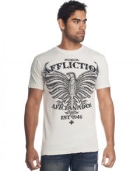 Talk is cheep. Give your style a voice with this bold bird graphic t-shirt from Affliction. Talk is cheep. Give your style a voice with this bold bird graphic t-shirt from Affliction.