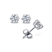 Six Prong Sterling Silver Stud Earrings 2.00 Carat Total Weight. 1.00 Carat Each Stone. Heavy Quality Basket Settings