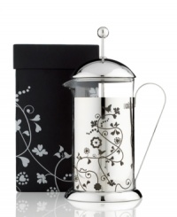 Let your personality shine in every aspect of your home! Brew up a masterful cup of coffee in this screen-printed stainless steel press that instantly stands out on your countertop and whips up an incredible cup of coffee that bursts with unbelievable flavor. Pass the cup on to your friends, too-the beautiful black and silver box makes it a wonderful housewarming gift! 1-year warranty. Let your personality shine in every aspect of your home! Brew up a masterful cup of coffee in this screen-printed stainless steel press that instantly stands out on your countertop and whips up an incredible cup of coffee that bursts with unbelievable flavor. Pass the cup on to your friends, too-the beautiful black and silver box makes it a wonderful housewarming gift! 1-year warranty.