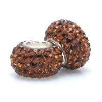Set of 2 - Bella Fascini Rich Chocolate Brown Pave Sparkle Bling - Solid .925 Sterling Silver Core European Charm Bead Made with Authentic Swarovski Crystals - Compatible Brand Bracelets : Authentic Pandora, Chamilia, Moress, Troll, Ohm, Zable, Biagi, Kay
