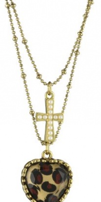 Betsey Johnson Leopard Heart and Cross Pendant Necklace Betsey Johnson Leopard Heart and Cross Pendant Necklace