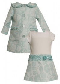 Aqua-Blue Ivory Ruffle Jacquard Dress / Coat Set AQ2TW,Bonnie Jean Todders Special Occasion Flower Girl Party Dress Aqua-Blue Ivory Ruffle Jacquard Dress / Coat Set AQ2TW,Bonnie Jean Todders Special Occasion Flower Girl Party Dress