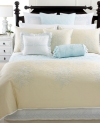 Delicately embroidered branches embellish this Egyptian cotton Martha Stewart Collection sheet set for a crisp, refreshing appeal. Delicately embroidered branches embellish this Egyptian cotton Martha Stewart Collection sheet set for a crisp, refreshing appeal.