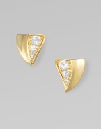From the Thorn Collection. Triangular, thorn-shaped studs of glowing, goldplated sterling silver have a concave profile on one side and sparkling white sapphires on the other.White sapphire18k goldplated sterling silverLength, about ½Post backImported