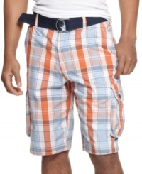 A place for everything. Cargo pockets help keep the essentials safe so you can move around as you wish in these stylish plaid shorts from Ecko Unlimited. A place for everything. Cargo pockets help keep the essentials safe so you can move around as you wish in these stylish plaid shorts from Ecko Unlimited.