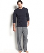 Cotton flannel pant and cotton jersey long sleeve crew neck top sleepwear set by Club Room. Makes a great gift.