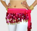 Multi-Row Paillettes Gold Coins Belly Dance Wrap & Hip Scarf, Lively Style -hot pink