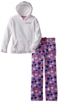 Calvin Klein Girls 7-16 Ck 2 Piece Heart Sleep Set, White, Large/14-16