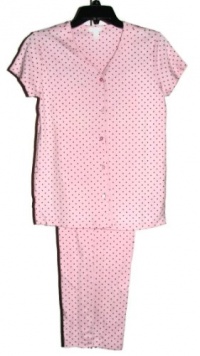 Charter Club Women's Sleepwear Cotton Knit Short Sleeve Pajama 2 Pc Sleep Set (X-Small, Pink Dots)