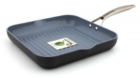 GreenPan CW0002321 Paris Hard Anodized Square Grill Pan with Spouts, 11-Inch