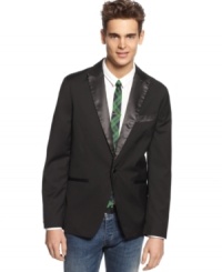 Top off your look with simple elegant style in this tuxedo blazer by American Rag. Top off your look with simple elegant style in this tuxedo blazer by American Rag.