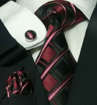 LANDISUN 61E CHECKED RED BLACK SET:TIE+HANKY+CUFFLINKS LANDISUN 61E CHECKED RED BLACK SET:TIE+HANKY+CUFFLINKS