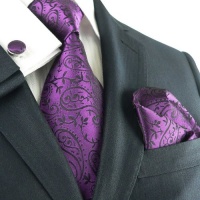Landisun 331 Dark Purple Paisleys Mens Silk Tie Set: Tie+Hanky+Cufflinks Landisun 331 Dark Purple Paisleys Mens Silk Tie Set: Tie+Hanky+Cufflinks