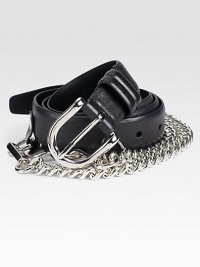 Shiny chain links and edgy stud detail defines this modern classic finished in rich Italian leather.LeatherAbout 1 wideMade in Italy