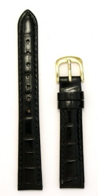 Ladies' Alligator Grain Leather Watchband Black 14mm Long Watch Band - by JP Leatherworks