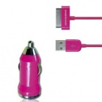 KHOMO Pink Color MINI USB Car Power Adapter Charger + USB SYNC Cord Cable for Apple iPhone 4G 4S iPod Nano iPod Touch