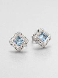 From the Estate Collection. Beautifully faceted blue topaz stones set in intricately designed, sterling silver. Blue topazSterling silverSize, about .5Post backImported