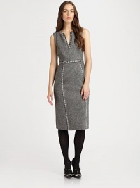The very definition of standout style, this sheath offers a classic silhouette with intriguing houndstooth-print trim.Split neckSleevelessHoundstooth-print trimBack yokeAbout 38 from shoulder to hem52% rayon/48% woolDry cleanImported Model shown is 5'9½ (176cm) wearing US size 4. The very definition of standout style, this sheath offers a classic silhouette with intriguing houndstooth-print trim.Split neckSleevelessHoundstooth-print trimBack yokeAbout 38 from shoulder to hem52% rayon/48% woolDry cleanImported Model shown is 5'9½ (176cm) wearing US size 4.