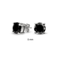 Bling Jewelry Mens Unisex CZ Round Black Stud Earrings 925 Sterling Silver 5mm