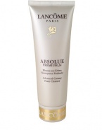 Absolue Advanced Creamy Foam Cleanser is specifically designed for mature skin to transform cleansing and make-up removal into a divinely pleasurable experience. Its soap-free formula is enriched with ultra-efficient cleansing agents chosen for their gentleness in purifying skin of makeup and impurities that can lead to dulling of the complexion. The replenishing Bio-Network of Wild Yam, Soy, Sea Algae and Barley helps restore elasticity and radiance and helps prevent skin from drying out.