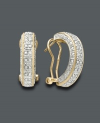 Indulge in a little glamour with these sparkling diamond (1/2 ct. t.w.) encrusted hoop earrings by Victoria Townsend. Set in 18k gold over sterling silver. Approximate diameter: 3/4 inch. Indulge in a little glamour with these sparkling diamond (1/2 ct. t.w.) encrusted hoop earrings by Victoria Townsend. Set in 18k gold over sterling silver. Approximate diameter: 3/4 inch.