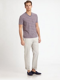 EXCLUSIVELY OURS. Casual tee takes a fresh, modern approach shaped in a striped, faded cotton knit.V-neckCottonMachine washImported EXCLUSIVELY OURS. Casual tee takes a fresh, modern approach shaped in a striped, faded cotton knit.V-neckCottonMachine washImported