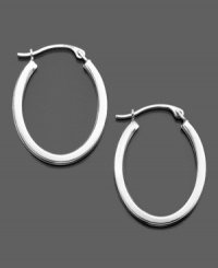 Give your look a silver lining with these gorgeous hoop earrings crafted in 14k white gold. Approximate drop: 1 inch. Approximate diameter: 1/2 inch. Give your look a silver lining with these gorgeous hoop earrings crafted in 14k white gold. Approximate drop: 1 inch. Approximate diameter: 1/2 inch.