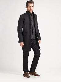 Italian fabrication and timeless tailoring give this wool-blend jacket with a hint of cashmere, an exceptional look.Stand collarConcealed button frontFlap pocketsBack ventAbout 37 from shoulder to hem70% wool/20% polyamide/10% cashmereDry cleanImported of Italian fabric Italian fabrication and timeless tailoring give this wool-blend jacket with a hint of cashmere, an exceptional look.Stand collarConcealed button frontFlap pocketsBack ventAbout 37 from shoulder to hem70% wool/20% polyamide/10% cashmereDry cleanImported of Italian fabric