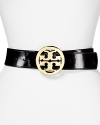 Give your waistline the designer treatment with Tory Burch's logo-trimmed belt. Pair this slick patent style with a leather topper for an enviable touch of tough. Give your waistline the designer treatment with Tory Burch's logo-trimmed belt. Pair this slick patent style with a leather topper for an enviable touch of tough.
