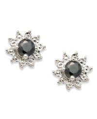 A burst of beauty. This pair of sterling silver stud earrings features black diamonds (3/4 ct. t.w.) in the center for a sophisticated touch. Approximate diameter: 3/8 inch. A burst of beauty. This pair of sterling silver stud earrings features black diamonds (3/4 ct. t.w.) in the center for a sophisticated touch. Approximate diameter: 3/8 inch.