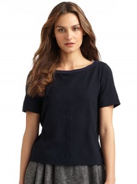 THE LOOKWide bateau neckline with piping trimShort sleevesCenter seam, front and backPullover styleTHE FITAbout 25 from shoulder to hemTHE MATERIALViscose/virgin wool/nylon/elastaneCARE & ORIGINDry cleanImportedModel shown is 5'9 (175cm) wearing US size 4. THE LOOKWide bateau neckline with piping trimShort sleevesCenter seam, front and backPullover styleTHE FITAbout 25 from shoulder to hemTHE MATERIALViscose/virgin wool/nylon/elastaneCARE & ORIGINDry cleanImportedModel shown is 5'9 (175cm) wearing US size 4.