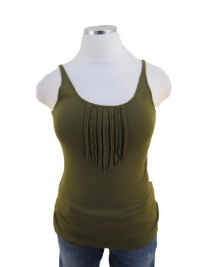 Eileen Fisher Olivine Green Bias Trim V Neck Organic Cotton Tank Shirt