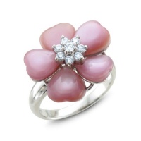 Certified 14k White Gold Natural Diamond Pink Mother of Pearl Flower Ring Certified 14k White Gold Natural Diamond Pink Mother of Pearl Flower Ring