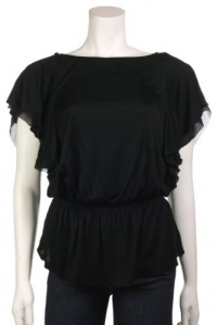 Juicy Couture Womens Black Flutter Sleeve Boatneck Tunic Shirt Blouse, X-Small Juicy Couture Womens Black Flutter Sleeve Boatneck Tunic Shirt Blouse, X-Small