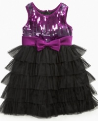 Make her the princess of the party with this ruffle tiered party dress from Marmellata. Make her the princess of the party with this ruffle tiered party dress from Marmellata.