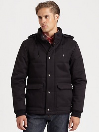 This lightweight outerwear style is incredibly structured and quilted to beat the season's elements in style, featuring an attached drawstring hood for added protection.Zip frontSnap-button placketStand collarAttached drawstring hoodWaist flap pocketsFully linedAbout 30 from shoulder to hemCottonDry cleanImported This lightweight outerwear style is incredibly structured and quilted to beat the season's elements in style, featuring an attached drawstring hood for added protection.Zip frontSnap-button placketStand collarAttached drawstring hoodWaist flap pocketsFully linedAbout 30 from shoulder to hemCottonDry cleanImported