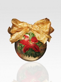 The season's most cherished flower takes center stage on this shimmering hand-painted ornament finished with a glittering gold bow.Hand-painted glassBow detail4 diam.Imported The season's most cherished flower takes center stage on this shimmering hand-painted ornament finished with a glittering gold bow.Hand-painted glassBow detail4 diam.Imported