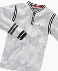 This Sean John shirt has a handsome sporty style perfect for the classroom or the playground. This Sean John shirt has a handsome sporty style perfect for the classroom or the playground.