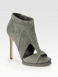 Sharp cutouts make for a contemporary peep toe design of stripe-embossed suede. Self-covered heel, 4¾ (120mm)Covered platform, ¾ (20mm)Compares to a 4 heel (100mm)Stripe-embossed suede upperSide zipperLeather lining and solePadded insoleImportedOUR FIT MODEL RECOMMENDS ordering one half size up as this style runs small. Sharp cutouts make for a contemporary peep toe design of stripe-embossed suede. Self-covered heel, 4¾ (120mm)Covered platform, ¾ (20mm)Compares to a 4 heel (100mm)Stripe-embossed suede upperSide zipperLeather lining and solePadded insoleImportedOUR FIT MODEL RECOMMENDS ordering one half size up as this style runs small.