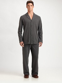 Two-piece set, shaped in breathable, brushed and lightweight organic cotton, that is soft to the touch without sacrificing premium comfort and versatility. Cotton. Machine wash. Imported.SHIRTButton frontChest patch pocketPANTSElastic drawstring waistInseam, about 32 Two-piece set, shaped in breathable, brushed and lightweight organic cotton, that is soft to the touch without sacrificing premium comfort and versatility. Cotton. Machine wash. Imported.SHIRTButton frontChest patch pocketPANTSElastic drawstring waistInseam, about 32