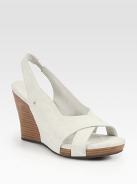Effortlessly chic suede design fashioned with a stretchy slingback, stacked wedge and slight platform. Stacked wedge, 4 (100mm)Covered platform, 1 (25mm) Compares to a 3 heel (75mm)Suede upperSuede liningRubber solePadded insoleImported Effortlessly chic suede design fashioned with a stretchy slingback, stacked wedge and slight platform. Stacked wedge, 4 (100mm)Covered platform, 1 (25mm) Compares to a 3 heel (75mm)Suede upperSuede liningRubber solePadded insoleImported