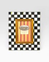 Display your treasured moments in this opulent, hand-painted frame with gilt inner molding.Hand-painted checks on enameled steelGlassAccommodates a 4 X 6 photographOverall, 9 X 11Linen-covered easel and backImported